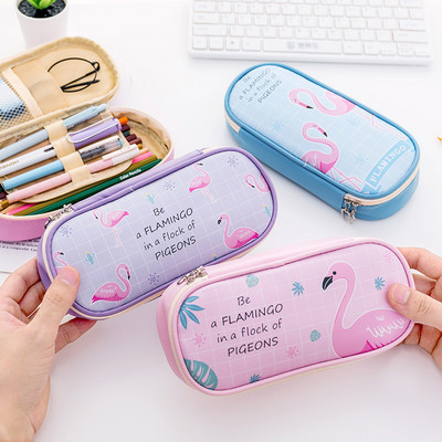 Flamingo pieštukų dėklas grotelės kalem kutusu Kawaii estuche escolar PU odos pieštukų dėklas mokyklinis rašiklio dėklas pieštukų dėžutė raštinės reikmenys