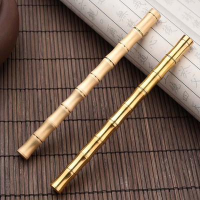 luksusa kvalitātes bambusa dāvana Rollerball Pen matēta zelta klasiska misiņa reverss Studentu kancelejas preces biroja piederumi