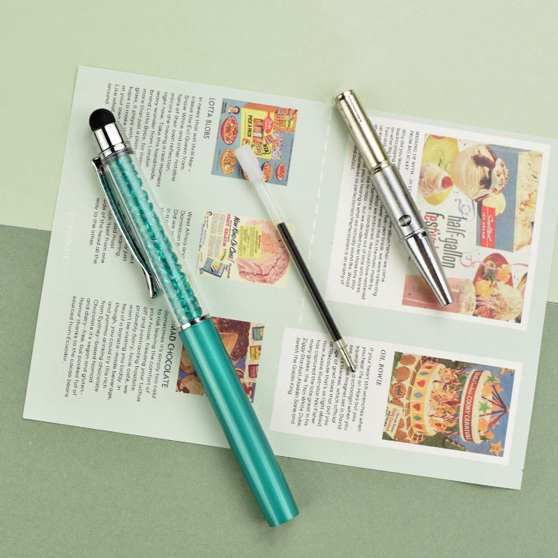 Új egyedi LOGO gyémánt golyóstoll kapacitív érintőképernyős írógél toll gravírozott szöveggel ajándék toll Iskolai diáklevélpapír