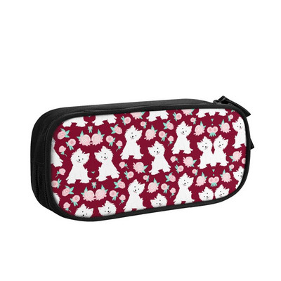 Cutie pentru creion West Highland White Terrier și fundă personalizată Kawaii pentru băieți, cutie de creion pentru câine Westie, de mare capacitate, școală pentru elevi