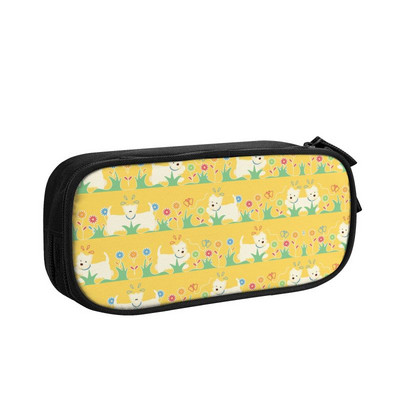 Cutie pentru creion West Highland White Terrier și fundă personalizată Kawaii pentru băieți, cutie de creion pentru câine Westie, de mare capacitate, școală pentru elevi