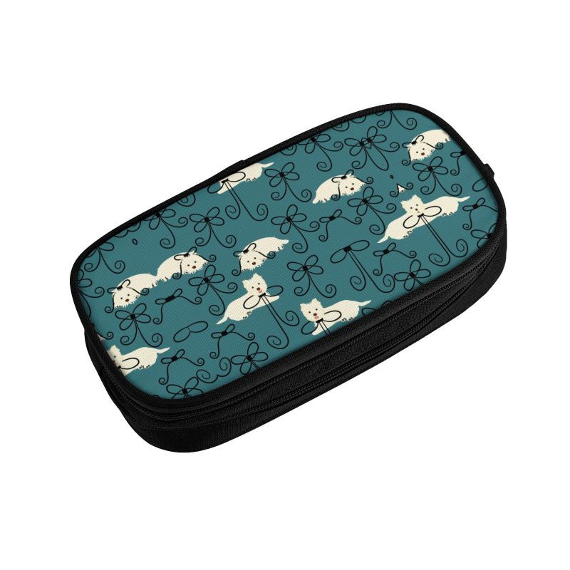 Cutie pentru creion West Highland White Terrier și fundă personalizată Kawaii pentru băieți, cutie de creion pentru câine Westie, de mare capacitate, școală pentru elevi