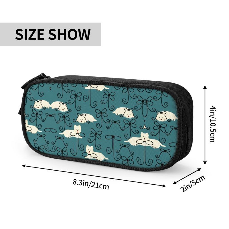 Cutie pentru creion West Highland White Terrier și fundă personalizată Kawaii pentru băieți, cutie de creion pentru câine Westie, de mare capacitate, școală pentru elevi
