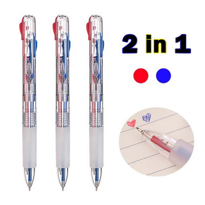 3 buc/lot 0,5 mm pixuri cu bile cu cerneală albastră/roșie, 2 în 1, stilou multicolor, papetărie pentru studenți, rechizite de scris pentru birou