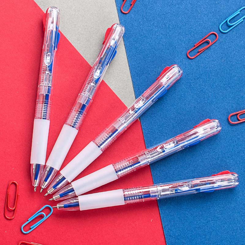 3Pcs/Lot Kemijske olovke s plavom/crvenom tintom od 0,5 mm Kreativne 2 u 1 višebojne kemijske olovke za učenike Uredski pribor za pisanje