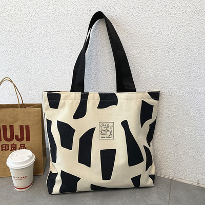 PURDORED 1 buc. Geantă tote pentru femei în stil coreean nou, geantă mare de cumpărături din pânză, reutilizabilă, pe umăr, pentru băcănie, Bolsa