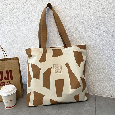 PURDORED 1 buc. Geantă tote pentru femei în stil coreean nou, geantă mare de cumpărături din pânză, reutilizabilă, pe umăr, pentru băcănie, Bolsa