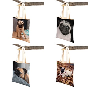 Τσάντα ώμου Casual Pug Dog Shopping για γυναίκες Ζώο κατοικίδιων ζώων Πτυσσόμενη επαναχρησιμοποιούμενη μόδα Lady Canvas Travel Tote Τσάντα