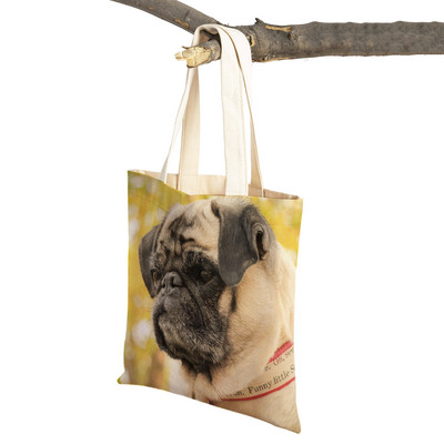 Laisvalaikio mopso šunų pirkinių krepšys moterims, naminiams gyvūnėliams, sulankstoma daugkartinė madinga moteriška drobė kelioninė rankinė