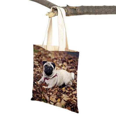 Laisvalaikio mopso šunų pirkinių krepšys moterims, naminiams gyvūnėliams, sulankstoma daugkartinė madinga moteriška drobė kelioninė rankinė