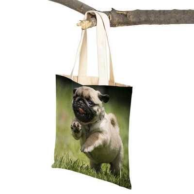 Laisvalaikio mopso šunų pirkinių krepšys moterims, naminiams gyvūnėliams, sulankstoma daugkartinė madinga moteriška drobė kelioninė rankinė