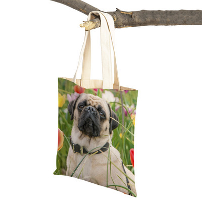 Laisvalaikio mopso šunų pirkinių krepšys moterims, naminiams gyvūnėliams, sulankstoma daugkartinė madinga moteriška drobė kelioninė rankinė