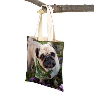 Laisvalaikio mopso šunų pirkinių krepšys moterims, naminiams gyvūnėliams, sulankstoma daugkartinė madinga moteriška drobė kelioninė rankinė