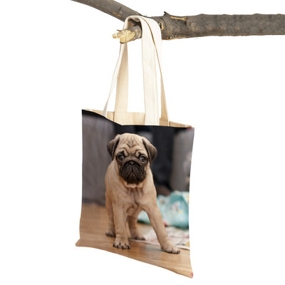 Laisvalaikio mopso šunų pirkinių krepšys moterims, naminiams gyvūnėliams, sulankstoma daugkartinė madinga moteriška drobė kelioninė rankinė
