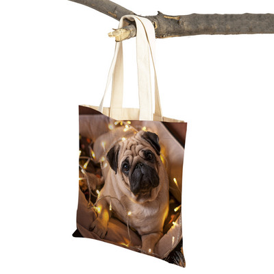 Laisvalaikio mopso šunų pirkinių krepšys moterims, naminiams gyvūnėliams, sulankstoma daugkartinė madinga moteriška drobė kelioninė rankinė