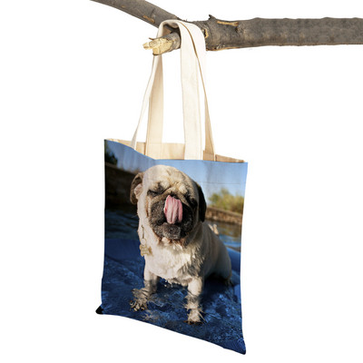 Laisvalaikio mopso šunų pirkinių krepšys moterims, naminiams gyvūnėliams, sulankstoma daugkartinė madinga moteriška drobė kelioninė rankinė
