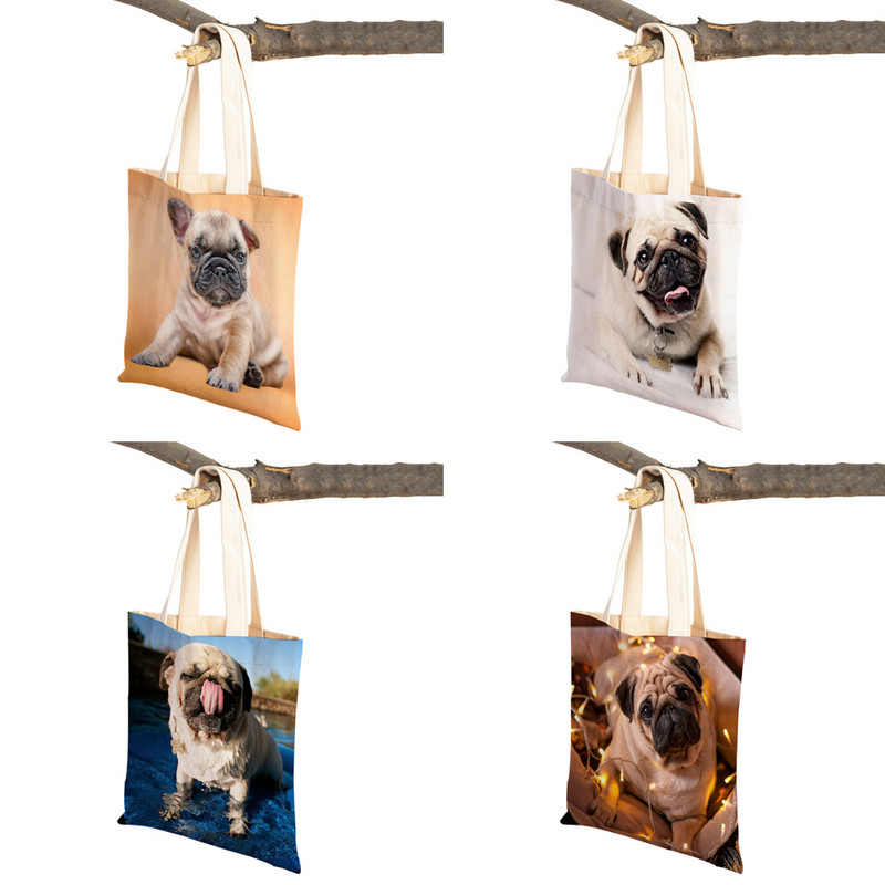 Laisvalaikio mopso šunų pirkinių krepšys moterims, naminiams gyvūnėliams, sulankstoma daugkartinė madinga moteriška drobė kelioninė rankinė