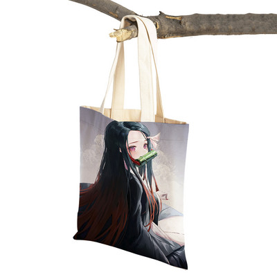 Demon Slayer Lady ostukotid Jaapani Anime Korduvkasutatav kokkupandav ökolõuend Naiste ostukott Multifilmi reisikäekott