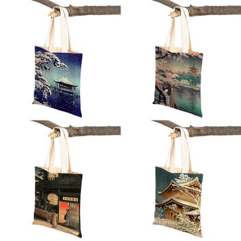 Ιαπωνικό τοπίο Retro Art Τσάντες Shopper Τσάντες Travel Tote Lady Handbag και στις δύο πλευρές Ομορφιά τοπία Casual καμβάς γυναικεία τσάντα αγορών