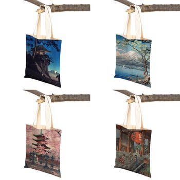 Ιαπωνικό τοπίο Retro Art Τσάντες Shopper Τσάντες Travel Tote Lady Handbag και στις δύο πλευρές Ομορφιά τοπία Casual καμβάς γυναικεία τσάντα αγορών