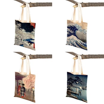 Ιαπωνικό τοπίο Retro Art Τσάντες Shopper Τσάντες Travel Tote Lady Handbag και στις δύο πλευρές Ομορφιά τοπία Casual καμβάς γυναικεία τσάντα αγορών