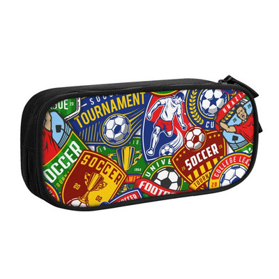 „Kawaii Soccer Sport Pattern“ futbolo koliažas pieštukų dėklas mergaitėms berniukams, pritaikytas didelės laikymo rašiklio dėžutės krepšys mokykliniai reikmenys