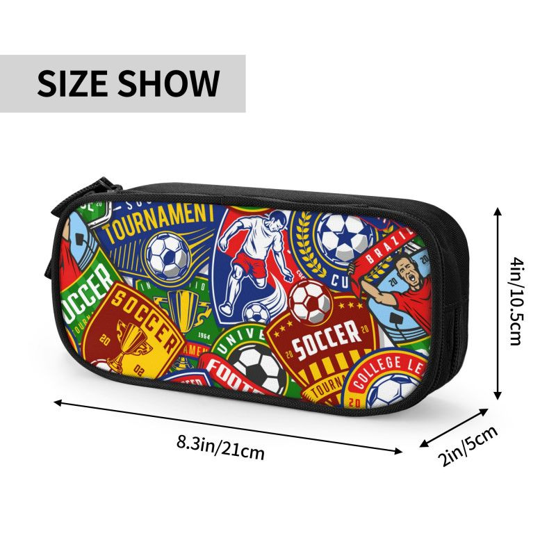 „Kawaii Soccer Sport Pattern“ futbolo koliažas pieštukų dėklas mergaitėms berniukams, pritaikytas didelės laikymo rašiklio dėžutės krepšys mokykliniai reikmenys