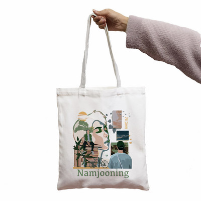 Soma Namjooning Harajuku Kawaii Print Women Shopper Soma Shopper White Women Modes pircēju plecu somas Veļas soma, Drop Ship