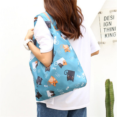 Geantă de cumpărături medie reutilizabilă Geantă portabilă pentru femei Geantă de băcănie Geantă de umăr pliabilă rezistentă la rupere Geantă de tote