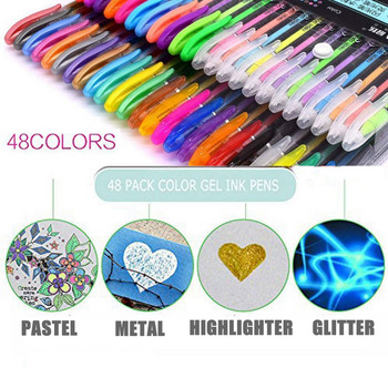 12 τεμάχια/Σετ Colors Gel στυλό 48-χρωμάτων Refill Glitter Gel στυλό για ενήλικες Βιβλία ζωγραφικής Περιοδικά Δείκτες τέχνης ζωγραφικής σταθερό στυλό