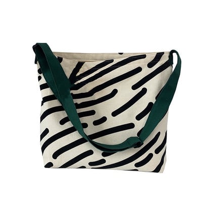 Ženska platnena torba na rame Zebra pruge s printom Ženska ležerna ručna torba Velika torba Pamučna torba za plažu za višekratnu kupnju