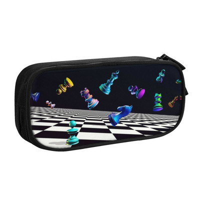 Mielos šachmatų figūrėlės raštinės odos auksinės tekstūros pieštukų dėklas mergaitei berniukui, didelės talpos šachmatų lentos pieštukų dėžutė mokykliniai reikmenys