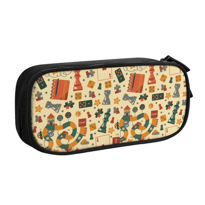 Mielos šachmatų figūrėlės raštinės odos auksinės tekstūros pieštukų dėklas mergaitei berniukui, didelės talpos šachmatų lentos pieštukų dėžutė mokykliniai reikmenys