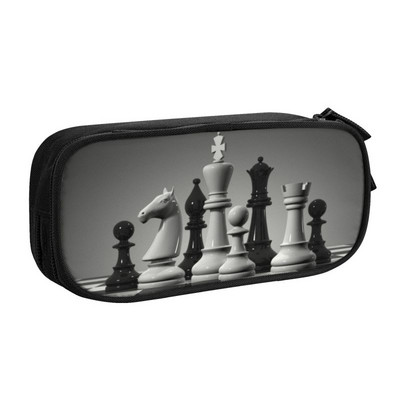 Mielos šachmatų figūrėlės raštinės odos auksinės tekstūros pieštukų dėklas mergaitei berniukui, didelės talpos šachmatų lentos pieštukų dėžutė mokykliniai reikmenys