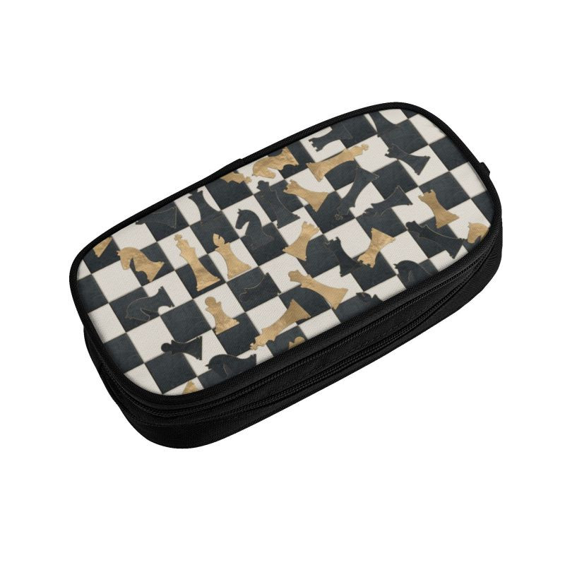 Mielos šachmatų figūrėlės raštinės odos auksinės tekstūros pieštukų dėklas mergaitei berniukui, didelės talpos šachmatų lentos pieštukų dėžutė mokykliniai reikmenys