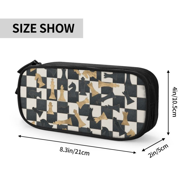 Mielos šachmatų figūrėlės raštinės odos auksinės tekstūros pieštukų dėklas mergaitei berniukui, didelės talpos šachmatų lentos pieštukų dėžutė mokykliniai reikmenys