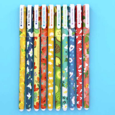 10 τμχ/Σετ Color Pen Flower Animal Starry Star Sweet Flora Colored Gel Pen 0,5mm Cute Pens for School Kawaii Korean Stationary