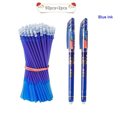 2+50 kom/set Gel olovka s plavom crnom tintom od 0,5 mm Izbrisiva šipka za punjenje Izbrisiva olovka Periva ručka Gel olovka za pisanje u školi