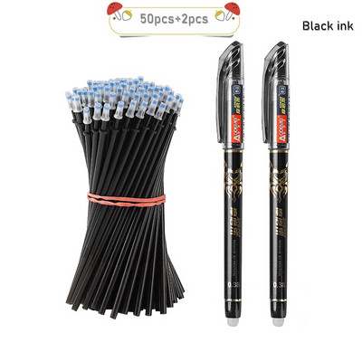 2+50 kom/set Gel olovka s plavom crnom tintom od 0,5 mm Izbrisiva šipka za punjenje Izbrisiva olovka Periva ručka Gel olovka za pisanje u školi