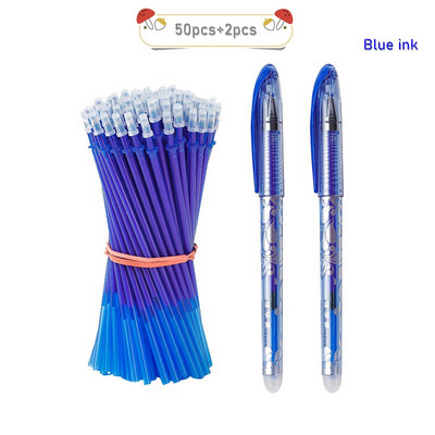 2+50 kom/set Gel olovka s plavom crnom tintom od 0,5 mm Izbrisiva šipka za punjenje Izbrisiva olovka Periva ručka Gel olovka za pisanje u školi