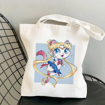 Shopper Meow Sailor Saturn Lip Rod Kawaii Τσάντα Harajuku Γυναικεία Τσάντα για ψώνια Καμβάς Τσάντα Shopper Τσάντα για κορίτσι Τσάντα Τσάντα ώμου Lady Bag