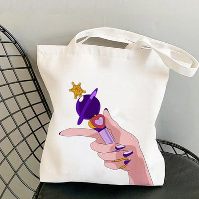 Shopper Meow Sailor Saturn Lip Rod Kawaii чанта Harajuku дамска пазарска чанта Платнена пазарска чанта чанта за момичета Чанта за рамо Дамска чанта