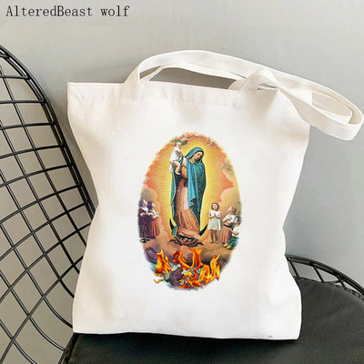 Sieviešu pircēju soma neapstrādāta guadalupe Apdrukāta Kawaii soma Harajuku iepirkšanās kanvas Shopper Bag meitenes rokassomiņa Tote plecu sieviešu soma