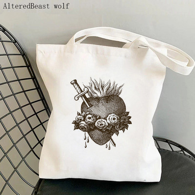 Sieviešu pircēju soma neapstrādāta guadalupe Apdrukāta Kawaii soma Harajuku iepirkšanās kanvas Shopper Bag meitenes rokassomiņa Tote plecu sieviešu soma