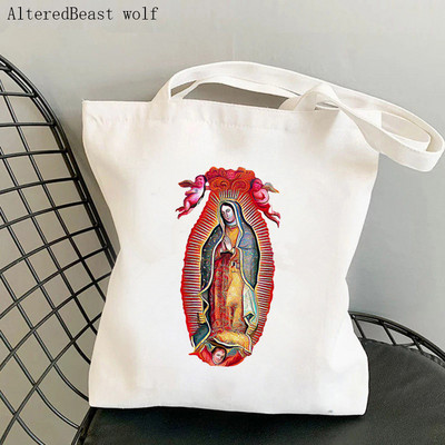 Sieviešu pircēju soma neapstrādāta guadalupe Apdrukāta Kawaii soma Harajuku iepirkšanās kanvas Shopper Bag meitenes rokassomiņa Tote plecu sieviešu soma