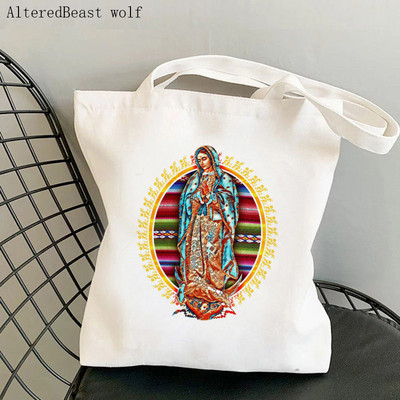 Sieviešu pircēju soma neapstrādāta guadalupe Apdrukāta Kawaii soma Harajuku iepirkšanās kanvas Shopper Bag meitenes rokassomiņa Tote plecu sieviešu soma