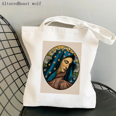 Sieviešu pircēju soma neapstrādāta guadalupe Apdrukāta Kawaii soma Harajuku iepirkšanās kanvas Shopper Bag meitenes rokassomiņa Tote plecu sieviešu soma