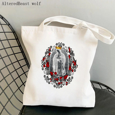 Sieviešu pircēju soma neapstrādāta guadalupe Apdrukāta Kawaii soma Harajuku iepirkšanās kanvas Shopper Bag meitenes rokassomiņa Tote plecu sieviešu soma