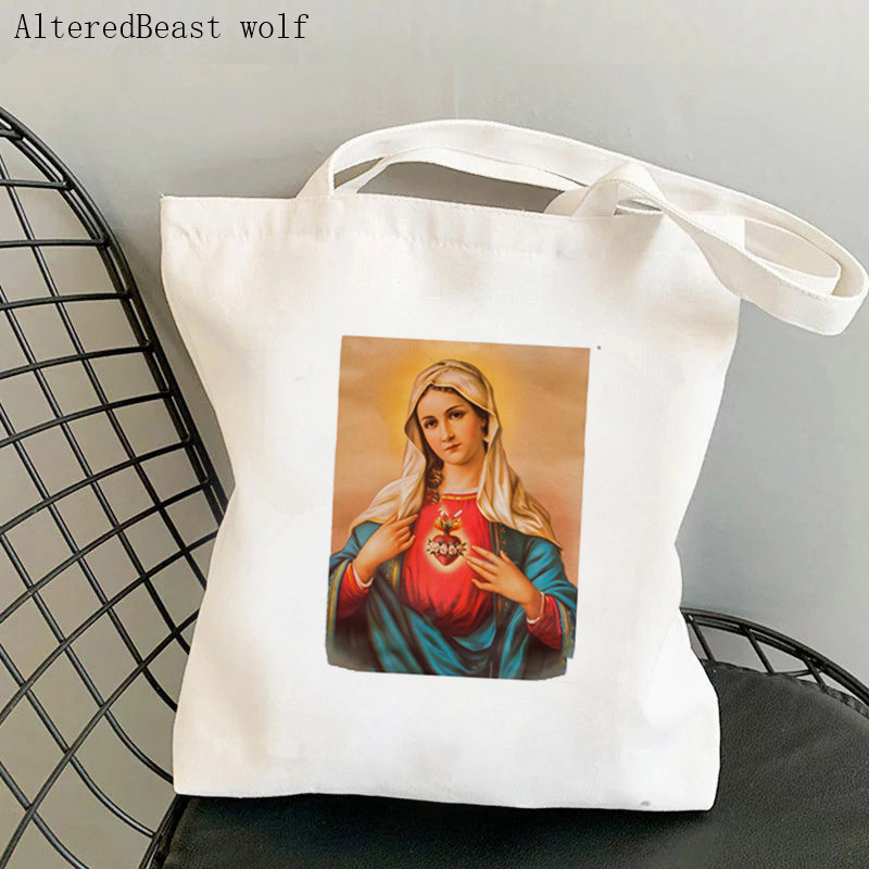 Sieviešu pircēju soma neapstrādāta guadalupe Apdrukāta Kawaii soma Harajuku iepirkšanās kanvas Shopper Bag meitenes rokassomiņa Tote plecu sieviešu soma