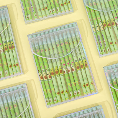 12 buc/lot 0,5 mm Set de stilouri de ștergere cu piersici Kawaii, mâner lavabil, cerneală neagră, pixuri cu gel pentru scris pentru elevi de școală.